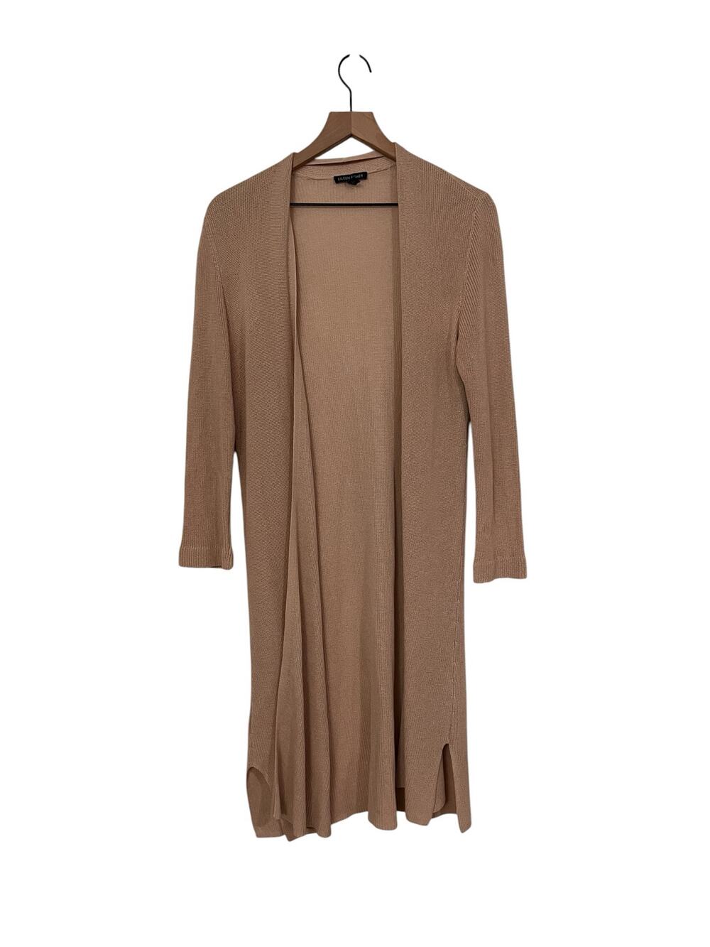 Eileen Fisher Open Front Longline Tencel Lyocell Tan Cardigan Size Small Capsule